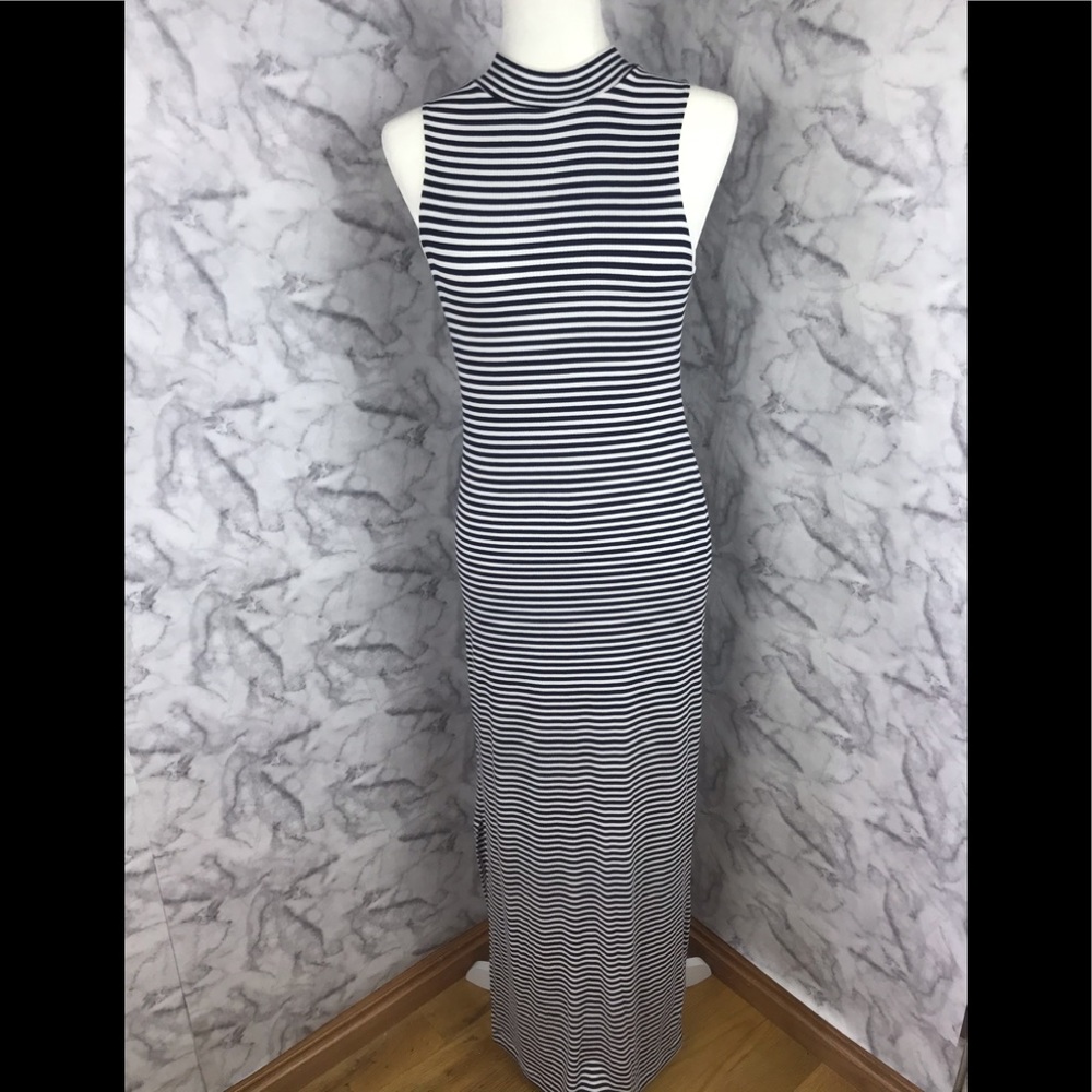 Striped Mock Neck Maxi Dress